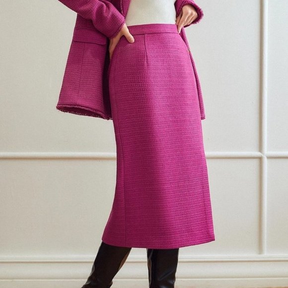 RED VIOLET CHIC WOMENS VISCOSE TWEED MIDI SKIRT - Picture 4 of 5